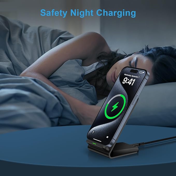 Fast Wireless Charger Qi Certified Wireless Charging Station with Sleep-Friendly Adaptive Light Compatible with iPhone Samsung Google Phone Black