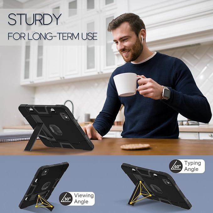 Tablet case for iPad Pro 11 Inch 2024 (5th Gen)Hard PC Soft Silicone Protective Kickstand tab Case for iPad Pro 2024 11 (Model: A3006/A2836/A2837) Pencil Holder Kickstand Cover Black
