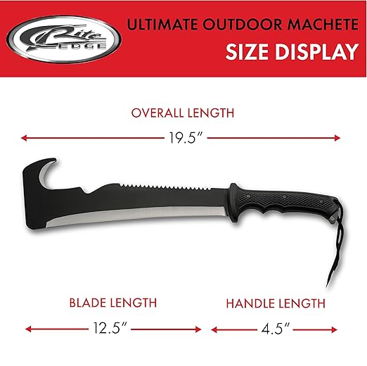 SZCO Supplies 19.5” Hook And Sawback Ultimate Outdoor Survival Machete With Nylon Sheath, Black, 211561