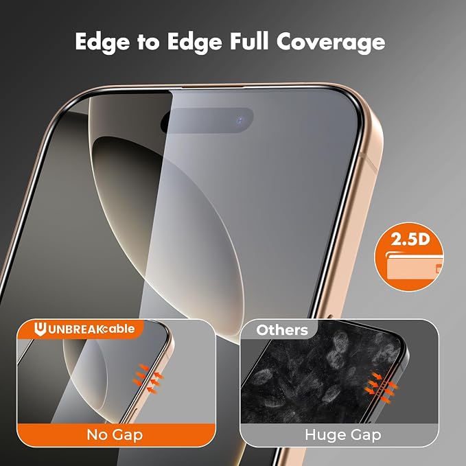 UNBREAKcable 3-Pack Screen Protector for iPhone 15 Double Shatterproof Tempered Glass [Easy Installation Frame] [99.99% HD Clear] [9H Hardness] [Full Coverage] [Case Friendly] for Apple 15 6.1 inch