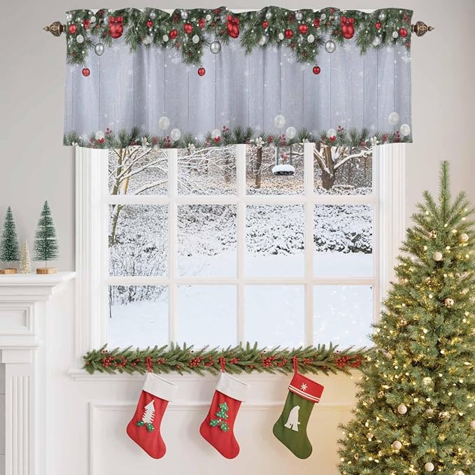 Christmas Curtain Valances for Windows, Kitchen Valance Window Treatment