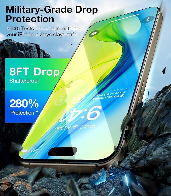 UltraGlass Unbreak Top 9H+ Glass for iPhone 15 Screen Protector (12FT Military Grade Shatterproof &amp Longest Durable) Screen Protector iPhone 15 Tempered Glass Full Coverage 2 Pack