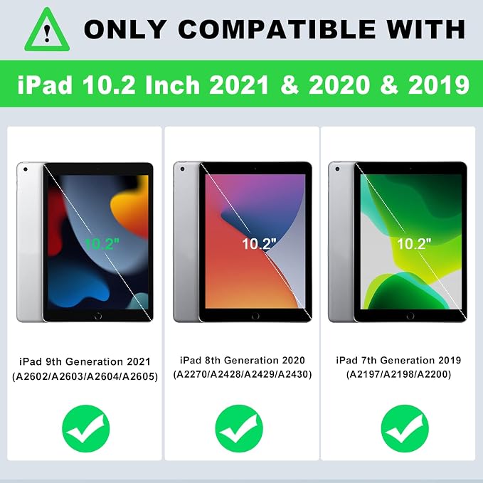 TIMISM Case for iPad 9th/8th/7th Generation(2021/2020/2019) Heavy Duty Military Grade Shockproof Rugged Protective 10.2 Cover with Built-in Stand for iPad 9 8 7 Gen Black+Green