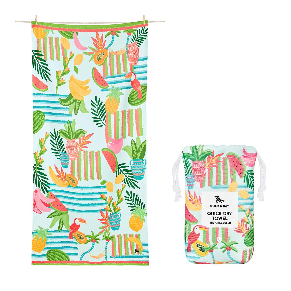 Dock & Bay Beach Towel - Quick Dry, Sand Free - Compact, Lightweight - 100% Recycled - Includes Bag - Havana Cabana - Set of 4 - Extra Large (200x90cm, 78x35)