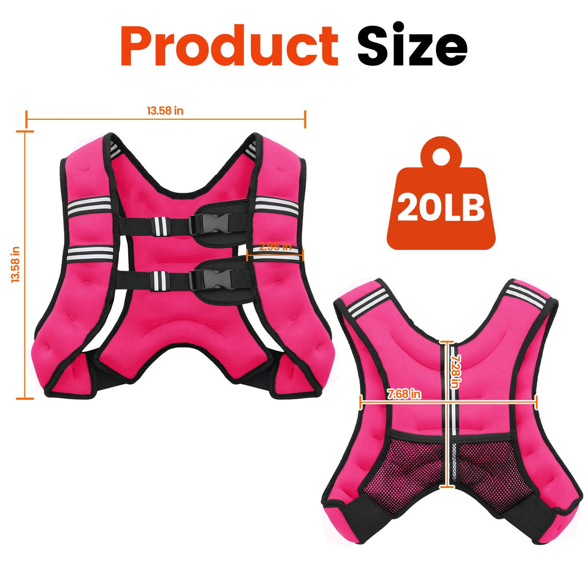 Poudee Weighted Vest, 20LB Weight Vest for Men Women, Body Weight Vests Adjustable with Reflective Stripe for Strength Training, Running, Training Workout, Jogging, Walking - 20LB, PINK