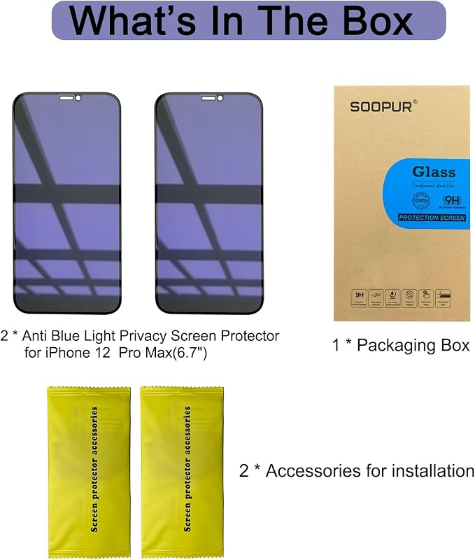 2 Pack Compatible with iPhone 12 Pro Max Privacy Screen Protector Anti-Spy Anti-Blue Light Eye Protection Tempered Glass Film Scratch Resistant Full Coverage Case Friendly