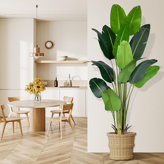 Artificial Bird of Paradise Plant 7Ft Fake Tropical Palm Tree with 17Trunks Faux Banana Leaf Trees in Pot for Home Indoor Outdoor Office Modern Decor Housewarming