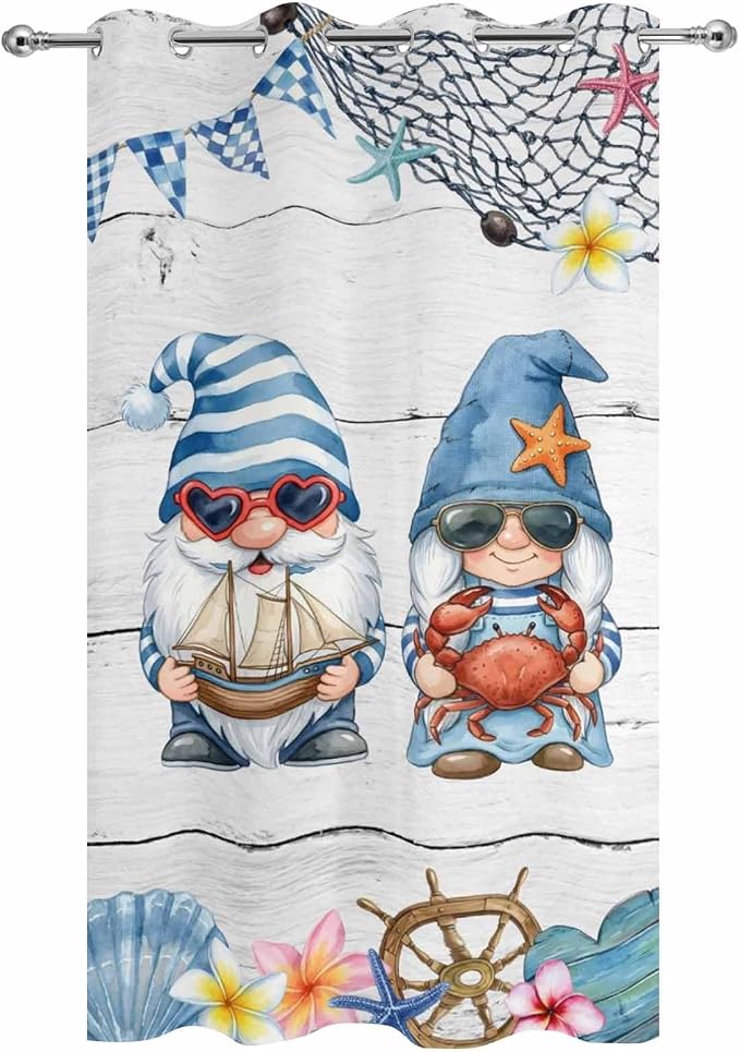 Ocean Gnome Outdoor Curtains for Patio Summer Marine Plumeria Shell Wooden