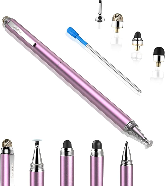 Penyeah Stylus 4-in-1 Stylus Pen for Touch Screen High Precision and Sensitivity DiscMesh2 Sized Rubber Tips Universal for iPhone/iPad/Android/Samsung/HP Tablets All Capacitive Touch Screens-Blue