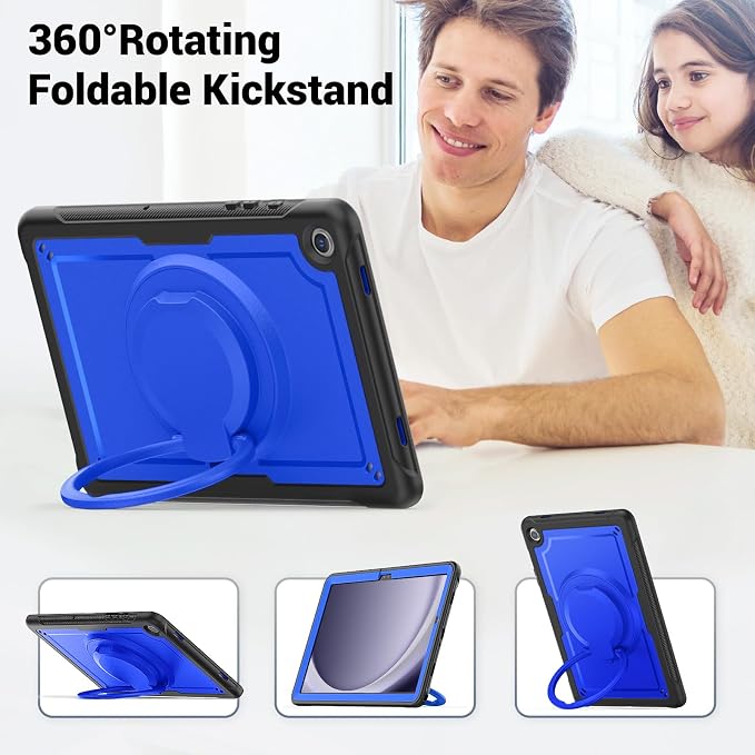 for Samsung Galaxy Tab A9 Case 8.7 inch (SM-X110/X115/X117) with Shoulder Strap 360° Rotatable Kickstad Shockproof Protective Case Cover for iPad mini 7 A17 Pro Black