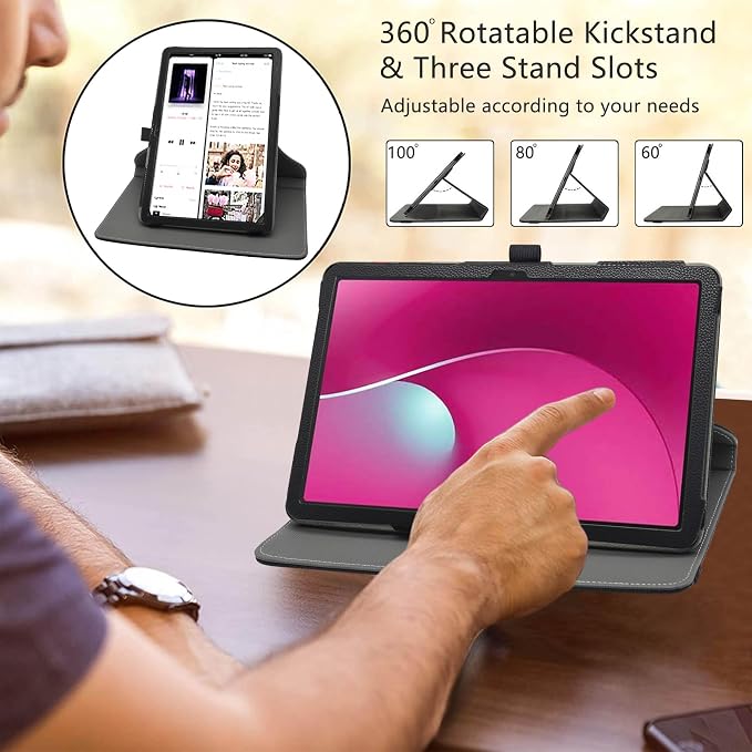 LiuShan Compatible with T-Mobile REVVL Tab 2 Case360 Degree Rotation Stand PU Cover for T-Mobile REVVL Tab 2 5G Tablet 2025 Released 10.1 Tablet（Not Fit Revvl Tab 5G 10.36Black