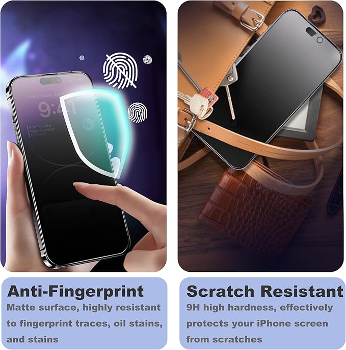 Matte Privacy Screen Protector for iPhone 15Pro Screen Protector Anti-Glare, Anti-Spy Tempered Glass Film, Smooth and Responsive Touch Anti-Scratch Glass