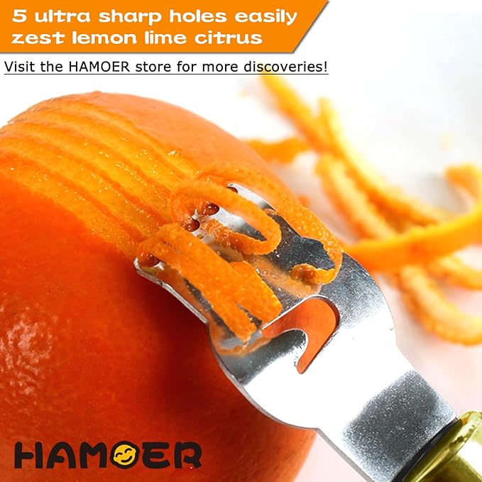 HAMOER Zester Channel Knife & Micro Plane Grater Tool Set Ergonomic Handle