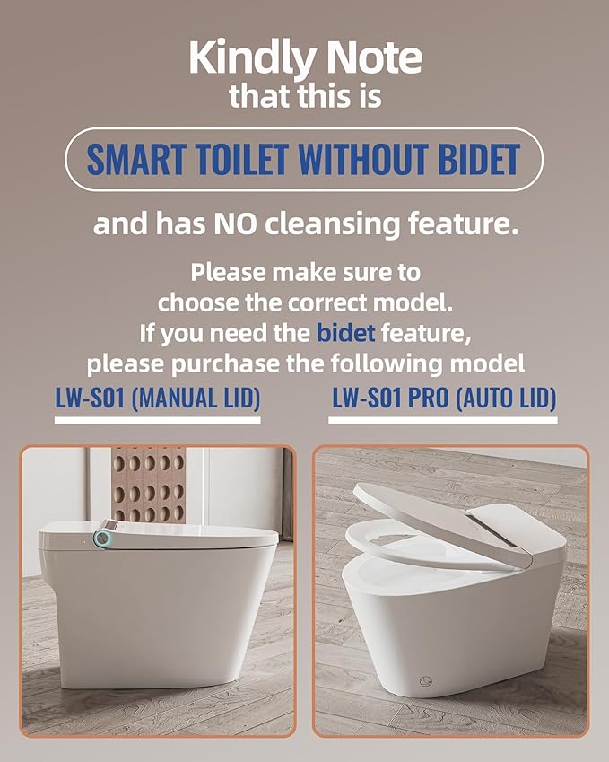Luoware Smart Toilet Lite without Bidet, One Piece Elongated Modern Toilet with Heated Seat, Pump-Assisted Auto Flush, Foot Sensor Operation, Night Light, Built-in Water Tank, Blackout Flush