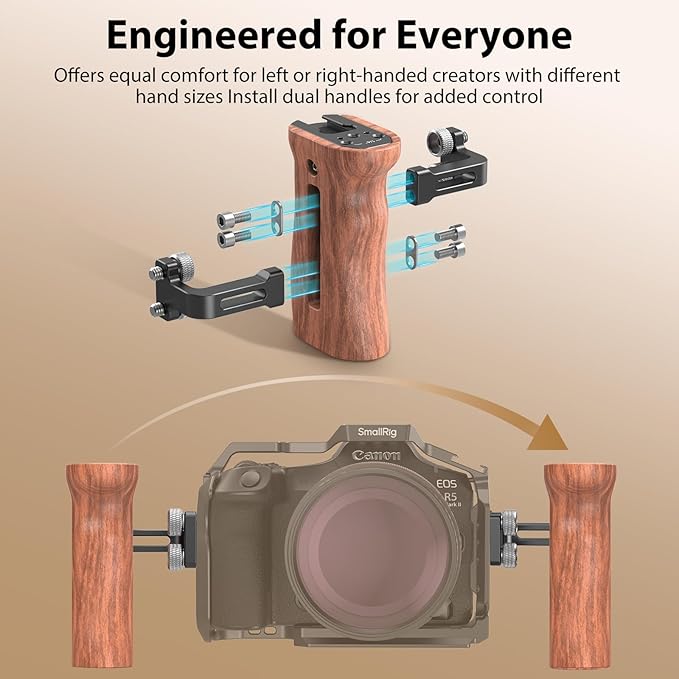 SmallRig Wooden Side Handle with 1/4''-20 Screws, Max. Load 15kg/33lbs, Up and Down Adjustable, for Left or Right Hand