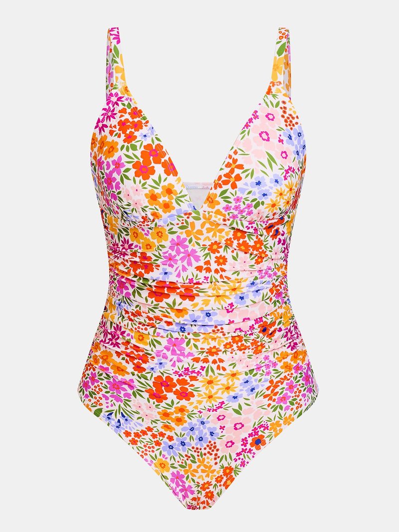 CUPSHE Women's One Piece Swimsuit Bathing Suit V Neck Ruched Adjustable Straps Spaghetti, L