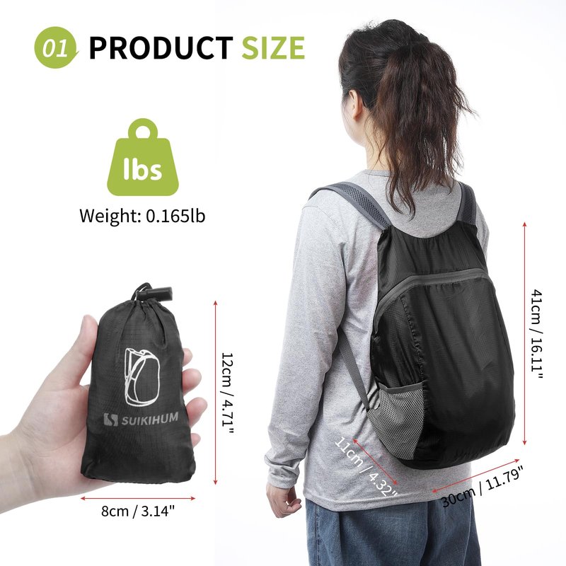SUIKIHUM 20L Ultra Hiking-Daypack Lightweight Foldable Travel Packable Backpack for Camping Cycling Outdoor,black