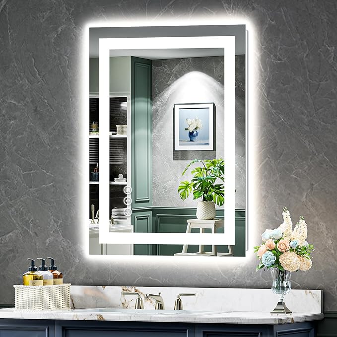YEELAIT 24x32 Inch LED Bathroom Mirror with Lights Front and Backlit Lighted Vanity Mirror for Bathroom Wall with 3 Colors Dimmable Anti-Fog Memory Shatter-Proof IP54 Waterproof Horizontal/Vertical