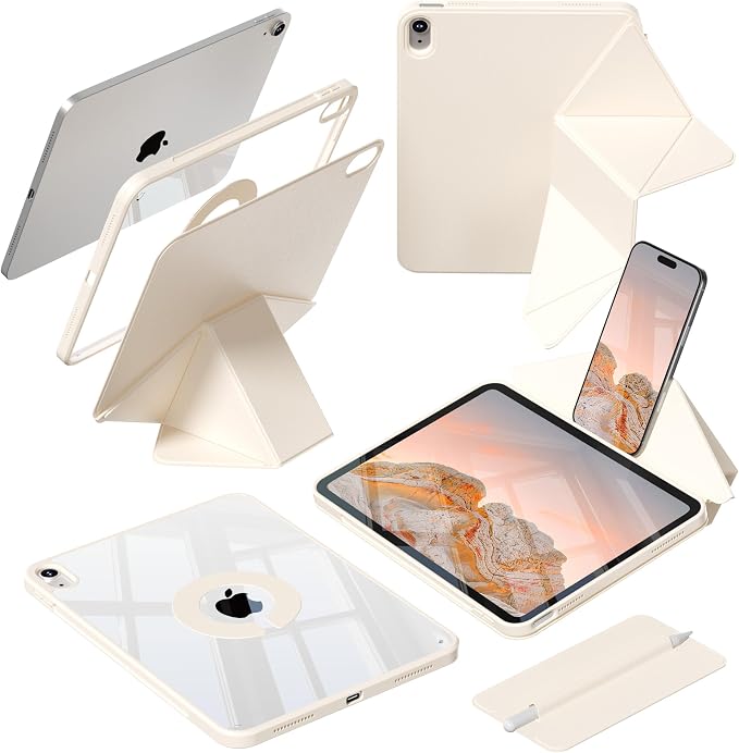 kenke Case for iPad Air 11'' M4/M3/M2 Air 10.9'' 5th/4th Gen Black | Detachable Rotating 360° Magnetic Clear Back Multi-folding Stand Cover Pencil Holder Auto Wake/Sleep Touch ID