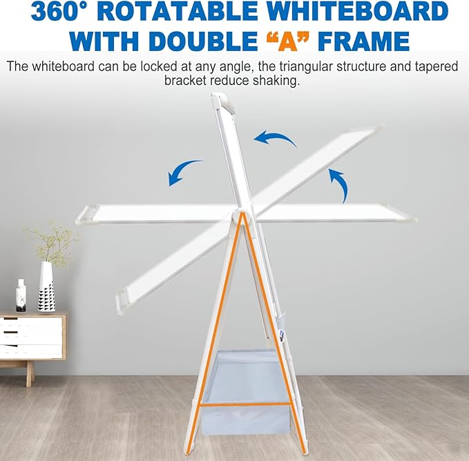 Dry Erase White Board with Stand Double Sided 36"X24" Magnetic U Standing Easel Whiteboard, Height Adjustable & 360° Rotation Portable White Boards for Classroom, Home & Office
