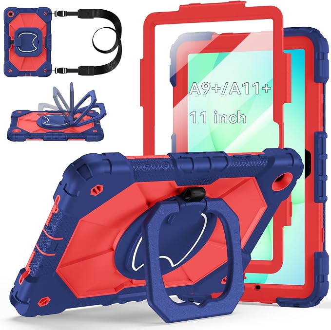 Case for Samsung Galaxy Tab A9 Plus 11 Inch 2023 Ubearkk Rugged Case for Samsung Galaxy A9+ Tablet SM-X210/X216/X218 with Screen Protector 360 Rotating Stand Shoulder Strap Pen Holder Black