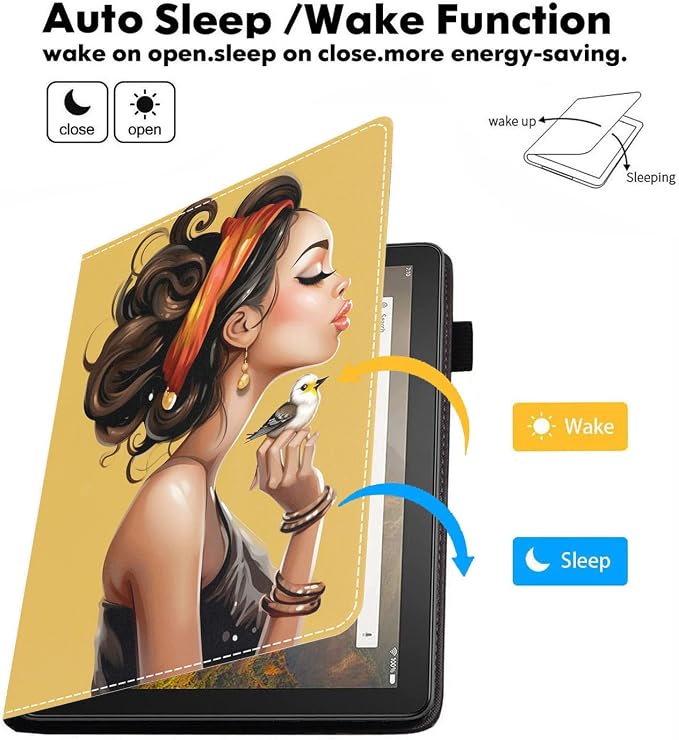 Case for Amazon Kindle Fire HD 10 Tablet 10.1 (9th/7th Generation 2019/2017 Release) Slim Folding Stand Folio Cover with Card Slot &amp Auto Wake/Sleep - African American Girl