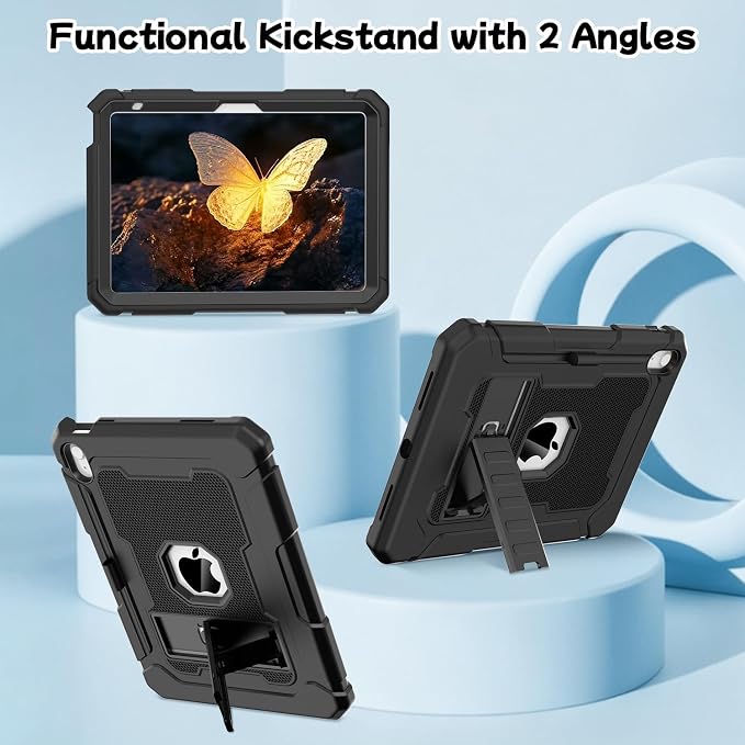 LTROP Case for iPad A16 11th Generation 2025 11 Inch / 10th Generation 2022 10.9 Inch with Kickstand and Pencil Holder Shockproof Rugged Protective iPad 11 inch Cover Black