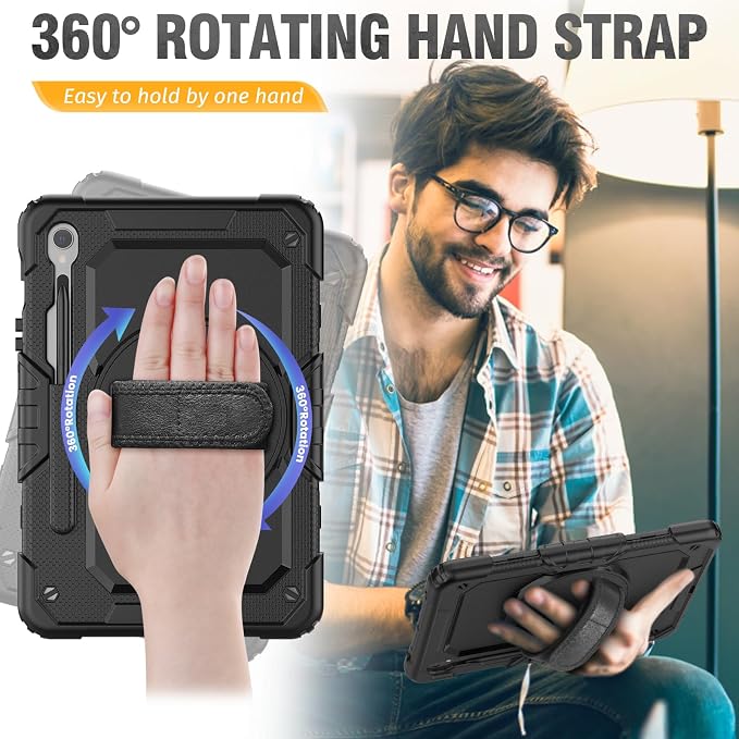HXCASEAC Case for Samsung Galaxy Tab S6 Lite 10.4 inch Protective with Screen Protector/Hand Strap/S Pen Holder Shockproof S6 Lite Tablet Case 2024/2022/2020 SM-P610 SM-P613 SM-P620 - Black