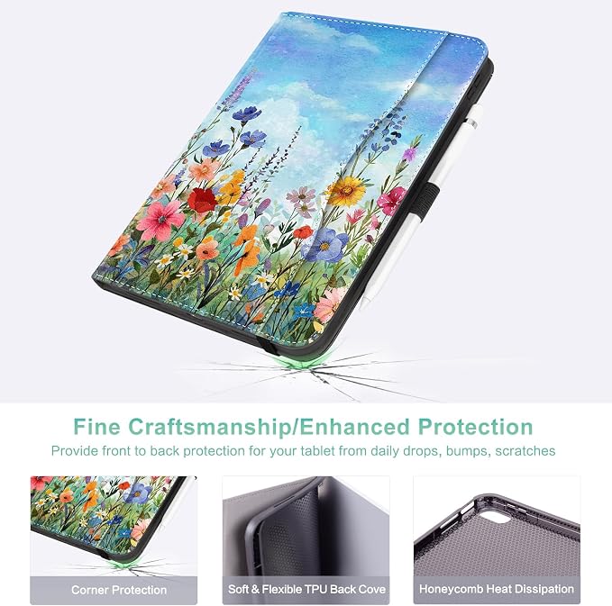 Lokigo Case for iPad (A16) 11th/10th Generation Aurora Forest | for iPad 11th-11 Inch/10th-10.9 Inch Stand Cover Pencil Holder/Hand Strap/Pocket Support Touch ID Auto Wake/Sleep