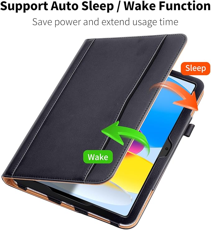 PU Leather Case for iPad A16 11th Gen 11 Inch for iPad 10th Gen CaseBlack | iPad 11/10.9 Inch 2025/2022 Cover with Pencil Holder Multi-Angle Stand Document Pocket and Auto Sleep/Wake