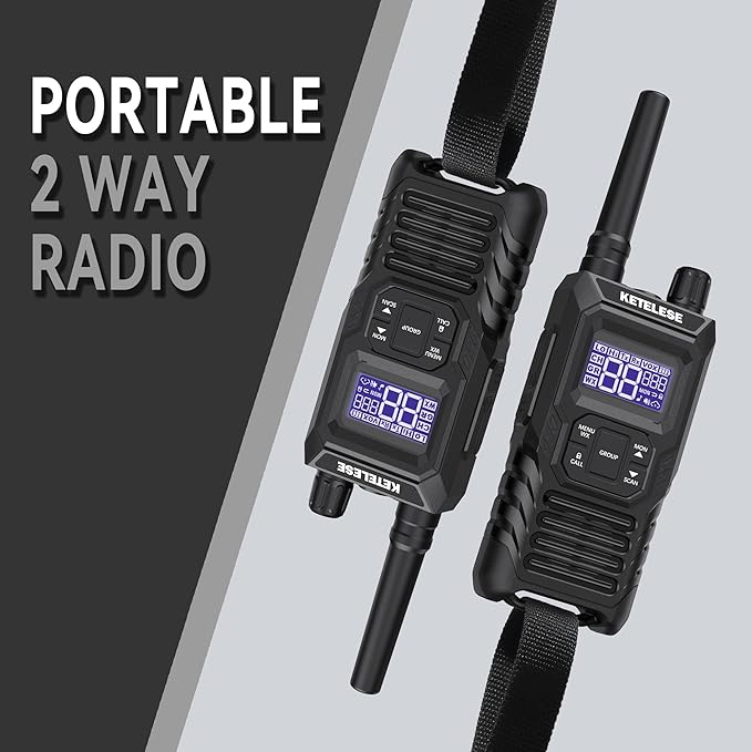 Ketelese T4 Walkie Talkies Long Range, IP67 Waterproof Dustproof Two Way Radio, Walkie Talkie Earpiece with Mic for Adult, USB, NOAA, VOX, Group Call, PTT(Black/ 2Pack)