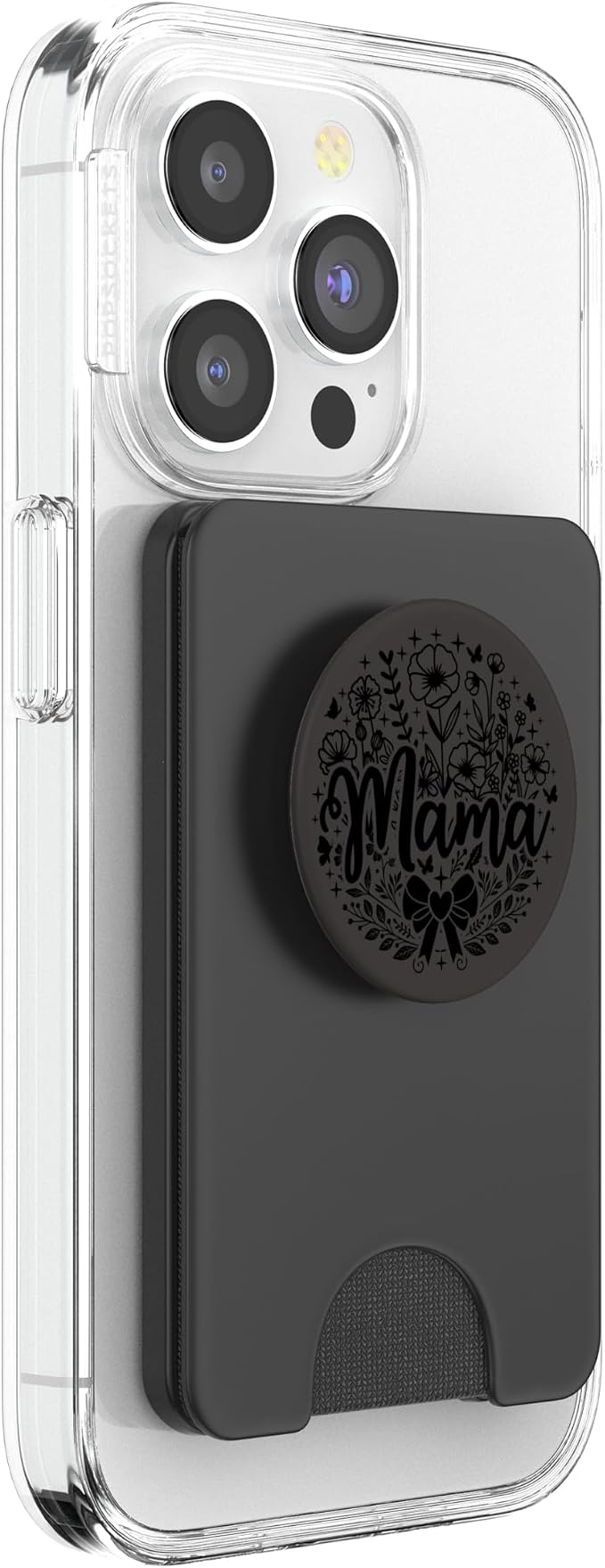 Black Gray Heart Mama Bow Minimalist Floral Wildflower Mama PopSockets PopWallet for MagSafe