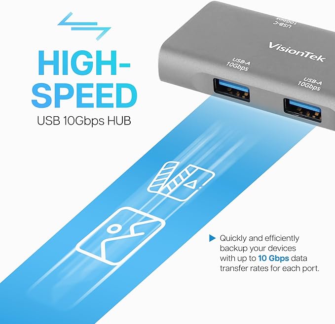 VisionTek USB C Hub 4 Port Adapter - 10Gbps High Speed Data Transfer Dongle, 2 USB C and 2 USB A Ports, Aluminum Multiport Splitter for MacBook Pro Air, iPad Pro, Chromebook, Windows Laptop