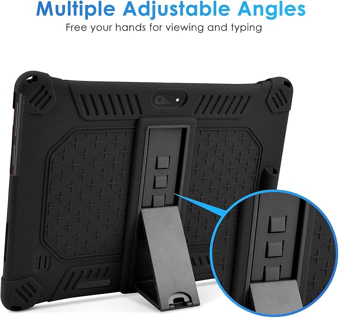 DETUOSI Case for YELLYOUTH 10.1 Tablet Soft Silicone Lightweight Case Compatible with Dragon Touch Notepad K10 ZONKO 10.1 Beyond Tab 10.1 with Stylus Pen and Shoulder Strap Black