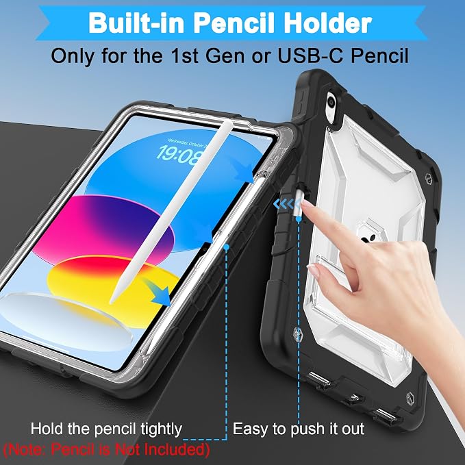 TIMISM Case for iPad 10th Generation 2022 iPad (A16) 11 Inch 2025 with Pencil Holder &amp Kickstand Translucent Hard PC Back Cover Heavy Duty Shockproof Protective Case for iPad 11/10 Clear Blue