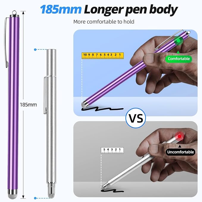 Extra Long Stylus pens for Touch Screens [5 Pack Fiber mesh Tips] Compatible for iPad iPhone Android Tablet Laptop Surface Chromebook High Sensitivity &amp Fine Point Capacitive Pen