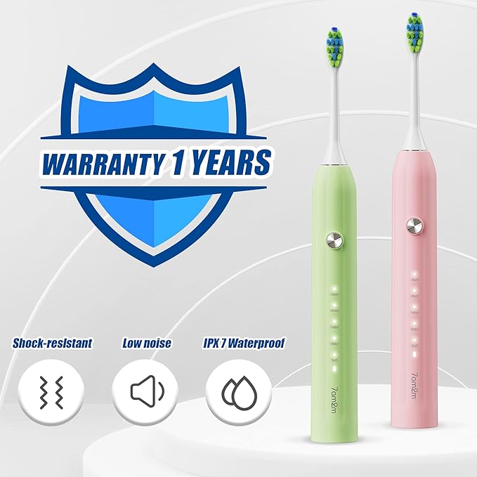7AM2M Rechargeable Sonic Electric Toothbrush 2 Pack, Soft Toothbrushes for Adults and Kids with 12 Brush Heads, IPX7 One Charge Use for 90 Days, 5 Modes with 2 Minutes Build in Smart Timer
