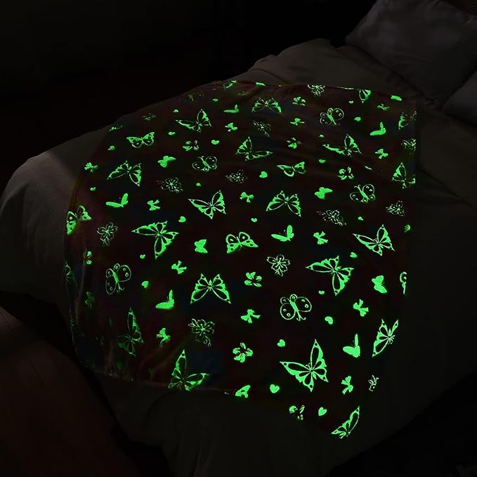 SOCHOW Butterfly Glow in The Dark Blanket for Daughters, Toys for 3-10 Year Old Birthday Presents, Soft Cozy Flannel Throw Blanket for Preteens Teens, Yellow 60 x 80 Inches