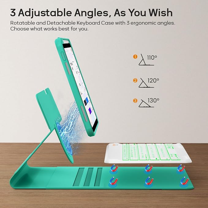 BLUTLOTUS Keyboard case for iPad 9th/8th/7th Generation 10.2 Inch - Backlit Wireless Detachable Folio Keyboard Cover with Pencil Holder for iPad 9th/8th/7th Gen Air 3rd Generation 10.5 Inch