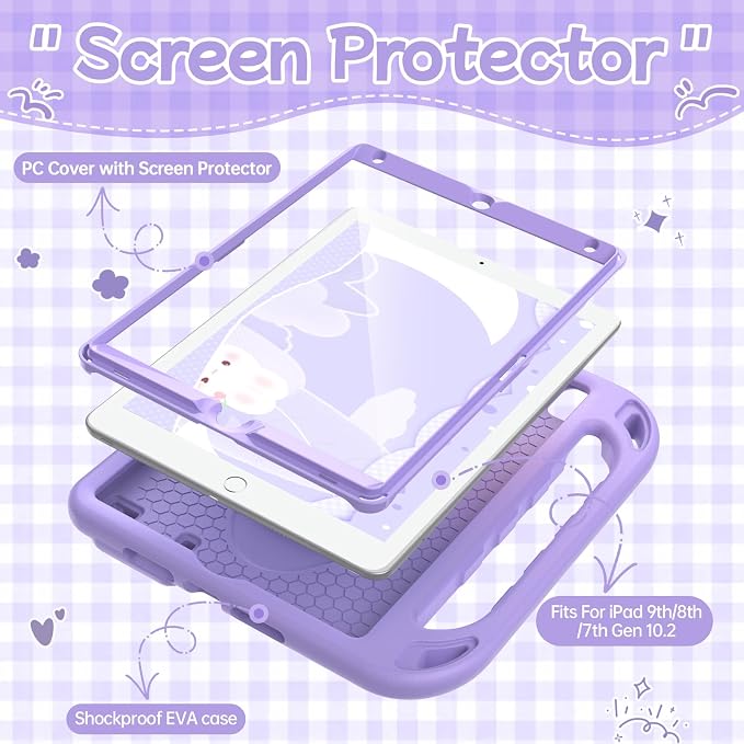 BMOUO Kids Case for iPad 9th/8th/7th Generation (iPad 10.2 Inch 2021/2020/2019) with Built-in Screen Protector Durable Shockproof Handle Stand iPad 9th 8th 7th Generation Case for Kids Black