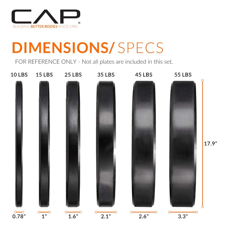 CAP 260 lb Elite Olympic Bumper Plate Set with Storage Rack, 2-Inch Olympic Plates, Medium Bounce Rubber Weight Plates with Stainless Steel Hub, 6 Weight Posts & 4 Barbell Holders for Weightlifting, Strength Training & Home Gym Workouts