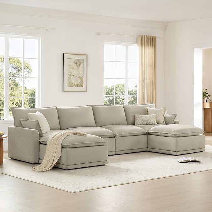 CHITA 147" Oversized Cloud Couch, Modern Modular Sectional Sofa Set for Living Room, 6 Seater U Shaped Sectional Couch, Taupe