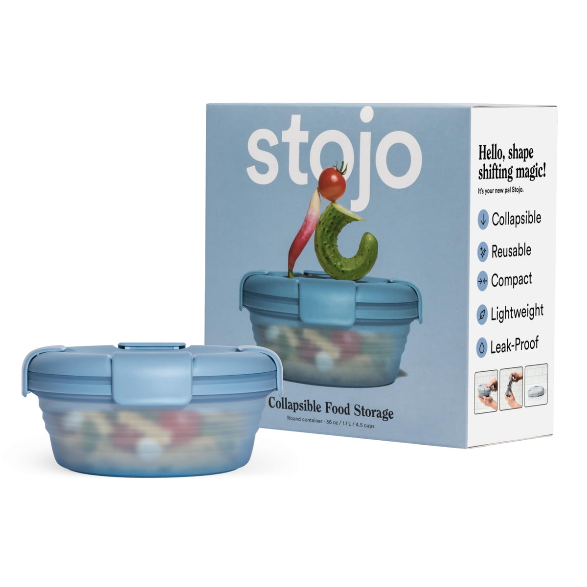 STOJO Collapsible Bowl - Translucent 36oz - Reusable Silicone Bowl (Translucent Steel Blue)