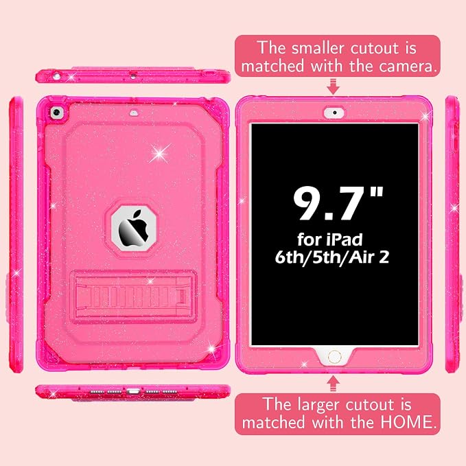 ZoneFoker Case for iPad Air 2 Case for iPad 6th/5th Generation 2018/2017 for Apple iPad 9.7 inch with Screen Protector/StandClear Glitter Full-Body Coverage Slim Cover for Girls Women (Blue+Purple)