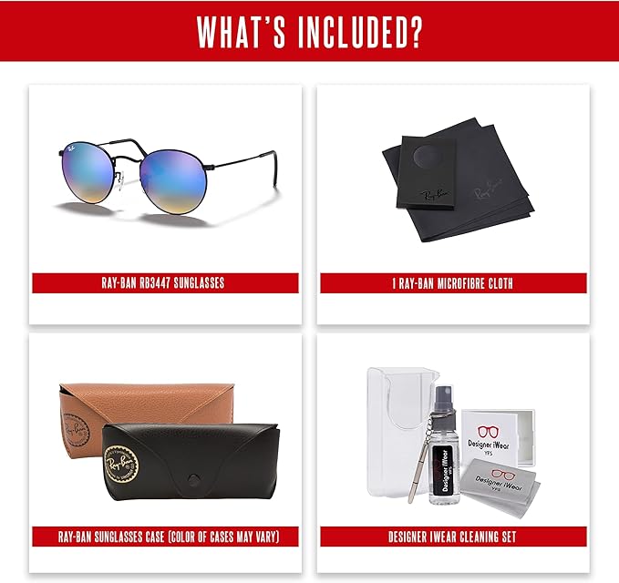 Ray-Ban RB3447 ROUND METAL Sunglasses For Men +BUNDLE with ACCESSORY EYEWEAR KIT