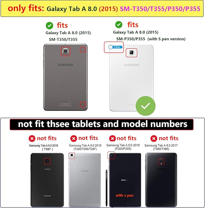 Case for Samsung Galaxy Tab A 8.0 inch Tablet Case 2015 (Model SM-T350/T355/P350/P355) with Pencil Holder [Auto Sleep/Wake] Stand Folio PU Leather Shockproof Cover Magnetic Smart WalletNight