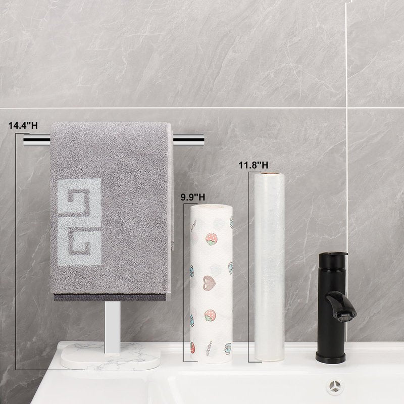 NearMoon T-Shape Hand Towel Holder-Bath Towel Rack-Standing with Balanced Base Towel Bar for Bathroom Kitchen Vanity Countertop, Modern Stand Towel Ring with Marble Base (14 Inch, Brushed Nickel)