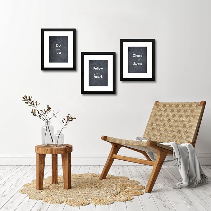 8x10 Picture Frame Set of 3 with Real Glass for Pictures 5x7 with Mat or 8x10 Without Mat, Wall Mounting or Tabletop display Photo Frames in Black