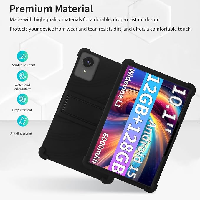 Case for ECOPAD T30 10.1-Inch Tablet – Shockproof Silicone Protective Cover with Kickstand Drop-Resistant Business Style (Black)
