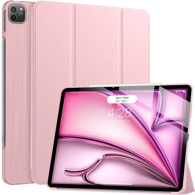 Soke Case for iPad Air 13 Inch (M3/M2) 2025/2024iPad Pro 12.9 2022 2021(6th 5th Generation) - [Slim Trifold Stand + Auto Wake/Sleep]Protective Hard PC Back Cover (Black)